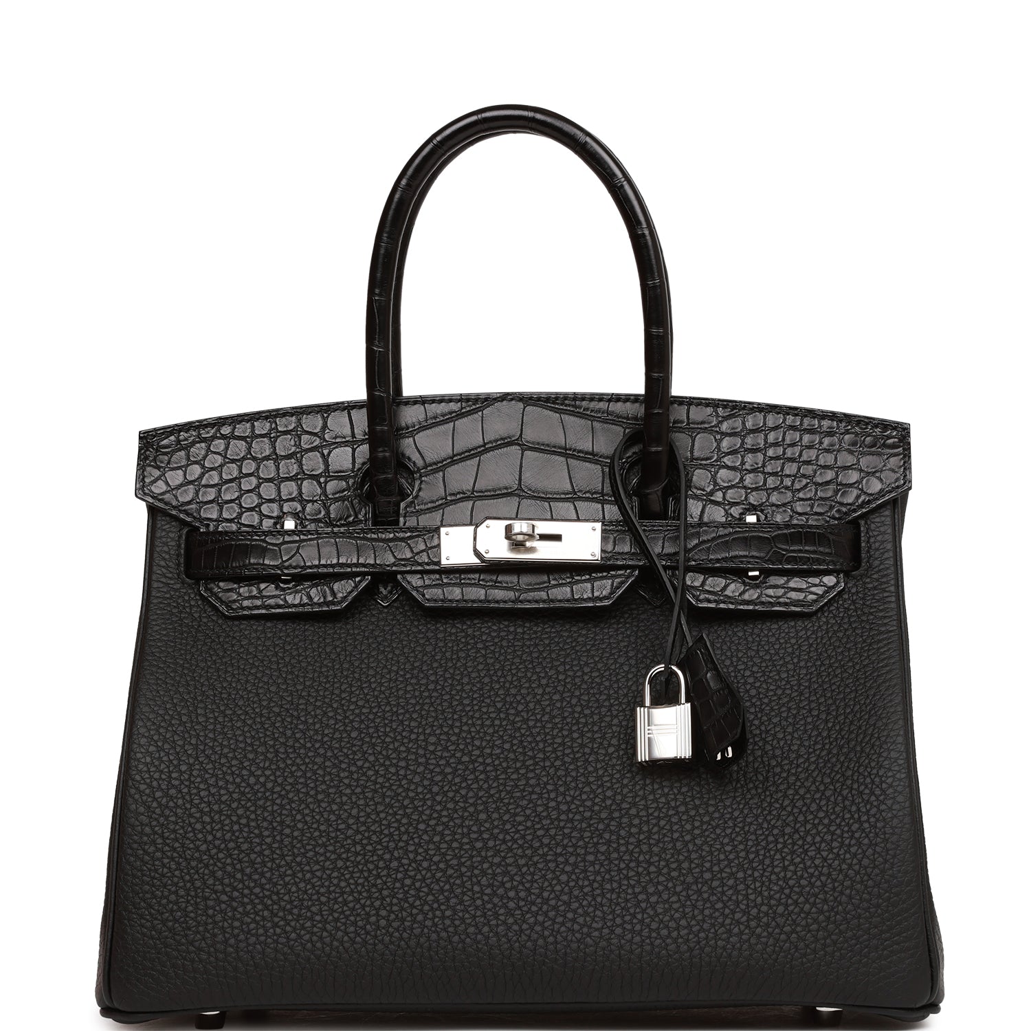 Hermes Birkin Matte Alligator And Togo Touch Palladium Black Travel Bag Palladium Hardware