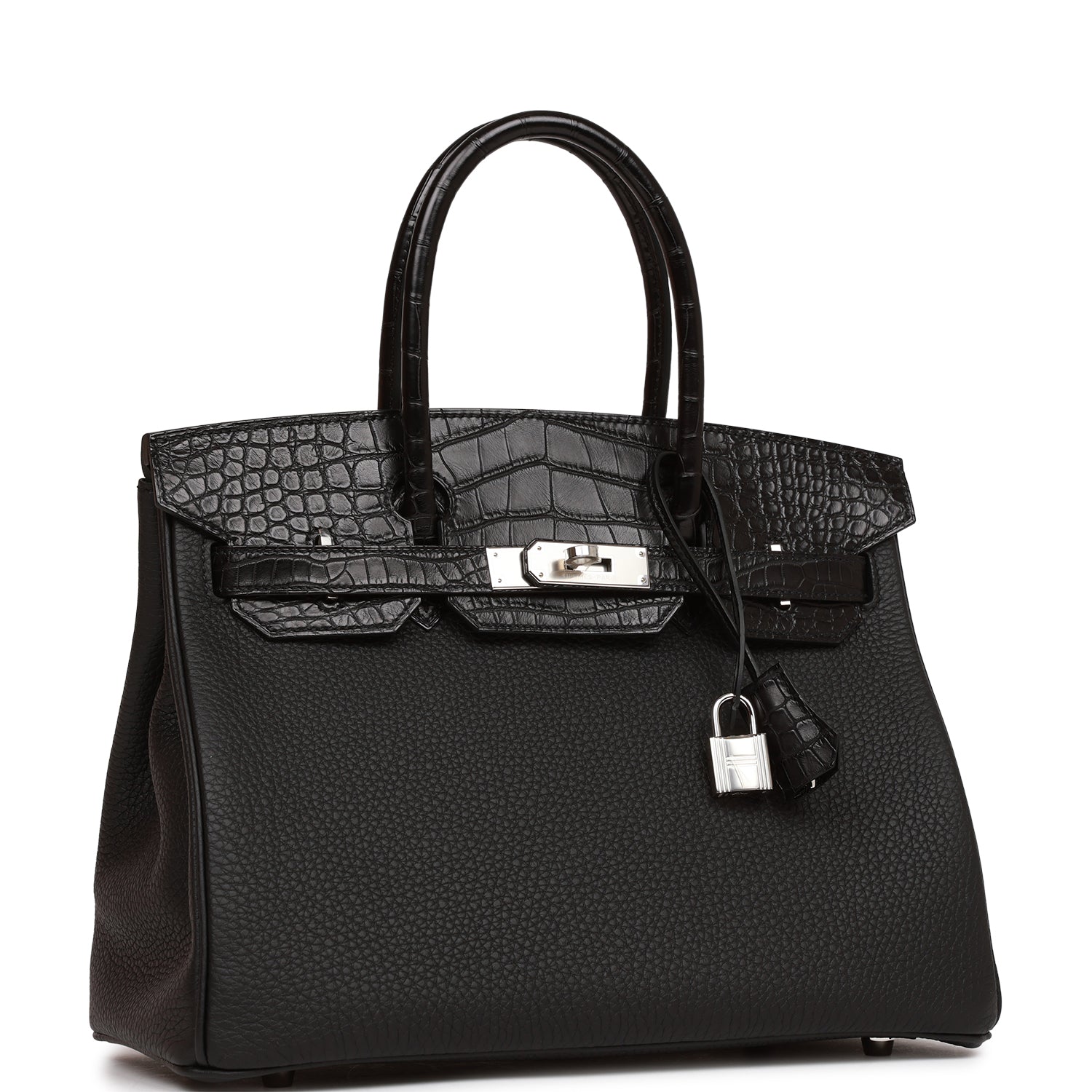 Hermes Birkin Matte Alligator And Togo Touch Palladium Black Travel Bag Palladium Hardware