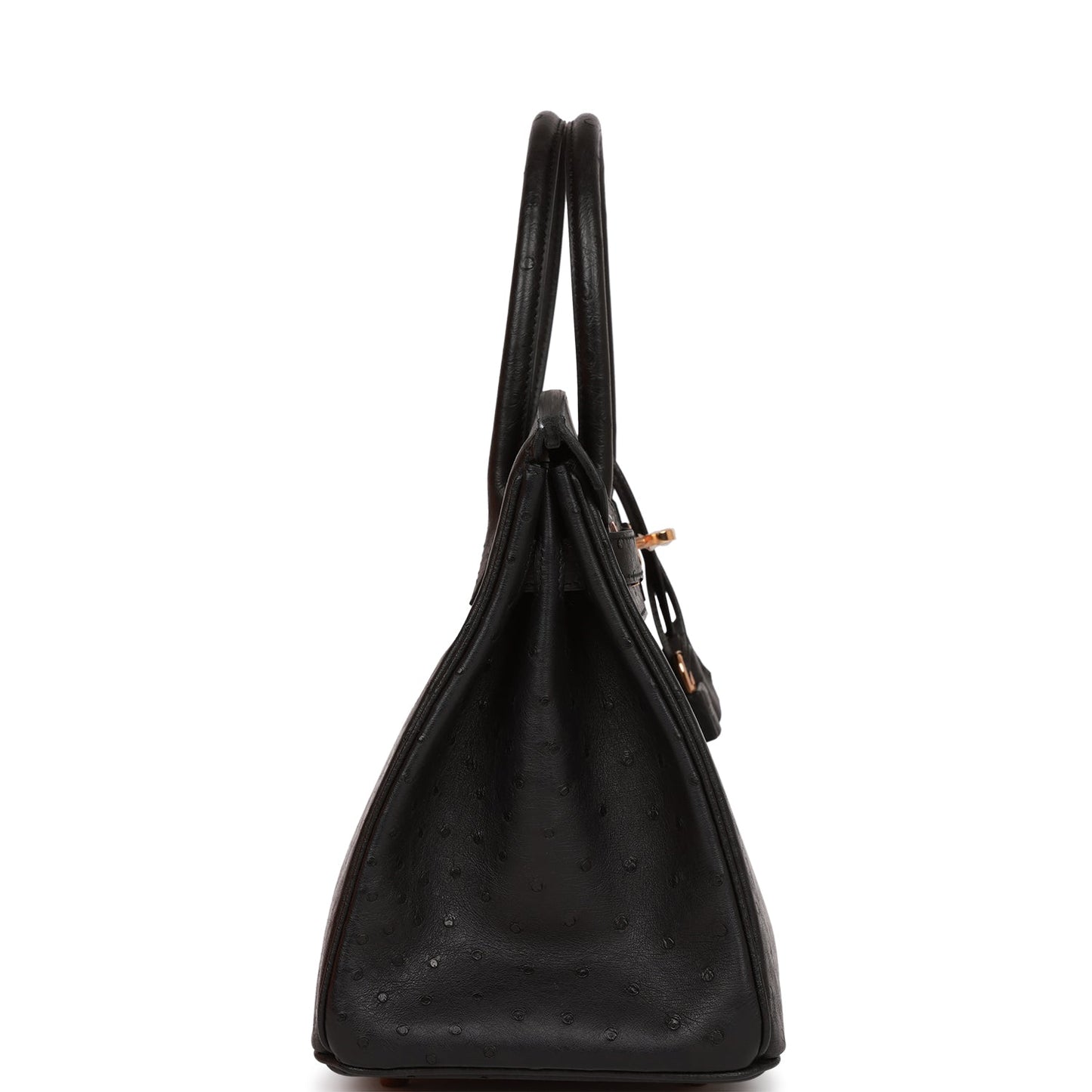 Hermes Birkin Ostrich Rose Hardware Handbag Black Gold Travel Bag