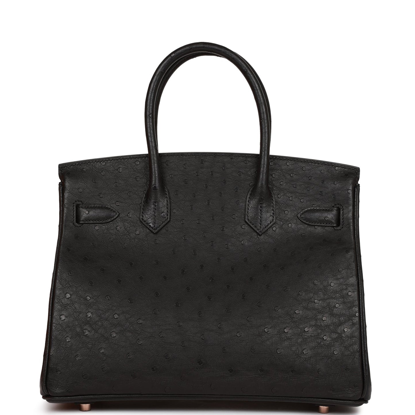 Hermes Birkin Ostrich Rose Hardware Handbag Black Gold Travel Bag