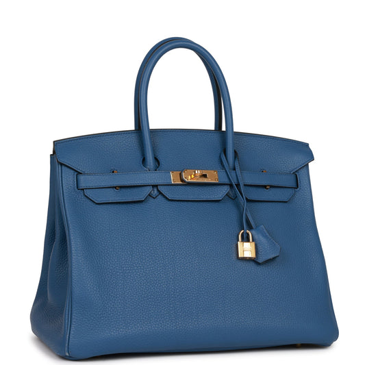 Hermes Birkin Bleu Agate Togo Hardware Handbag Gold Travel Bag