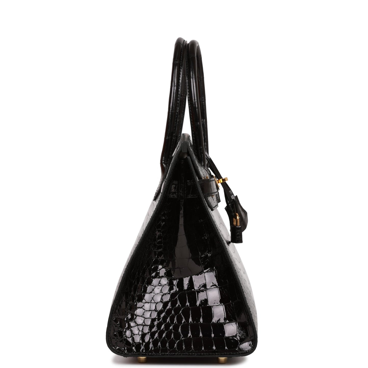 Hermes Birkin Sellier Shiny Porosus Crocodile Hardware Handbag Black Gold Travel Bag