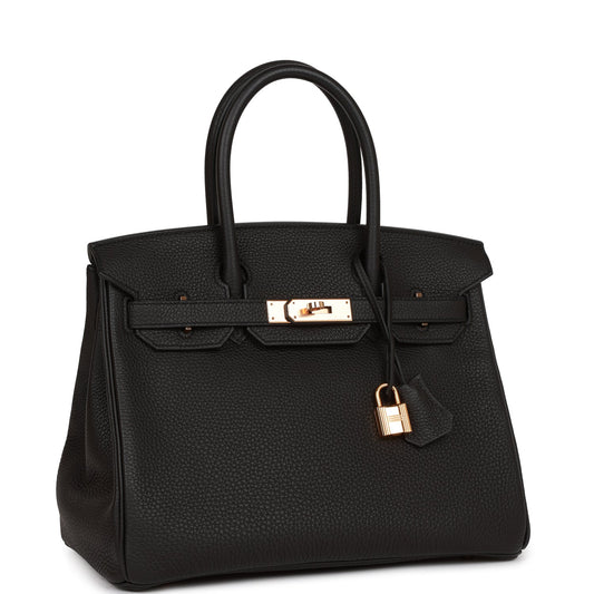 Hermes Birkin Togo Rose Hardware Handbag Black Gold Travel Bag Hardware 1 2