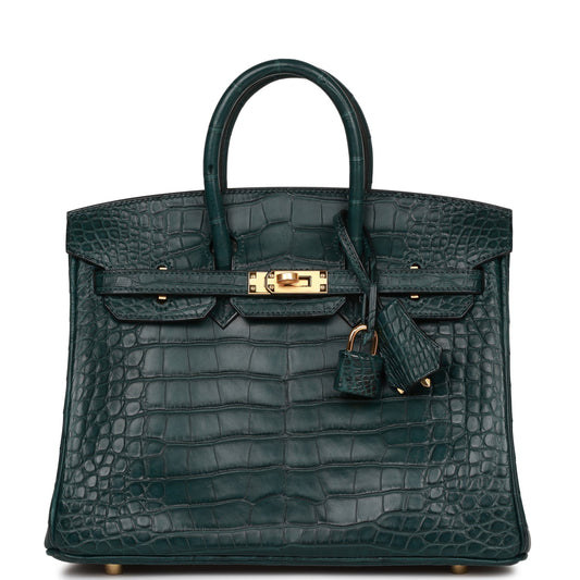 Hermes Birkin Vert Cypress Matte Alligator Hardware Handbag Gold Travel Bag