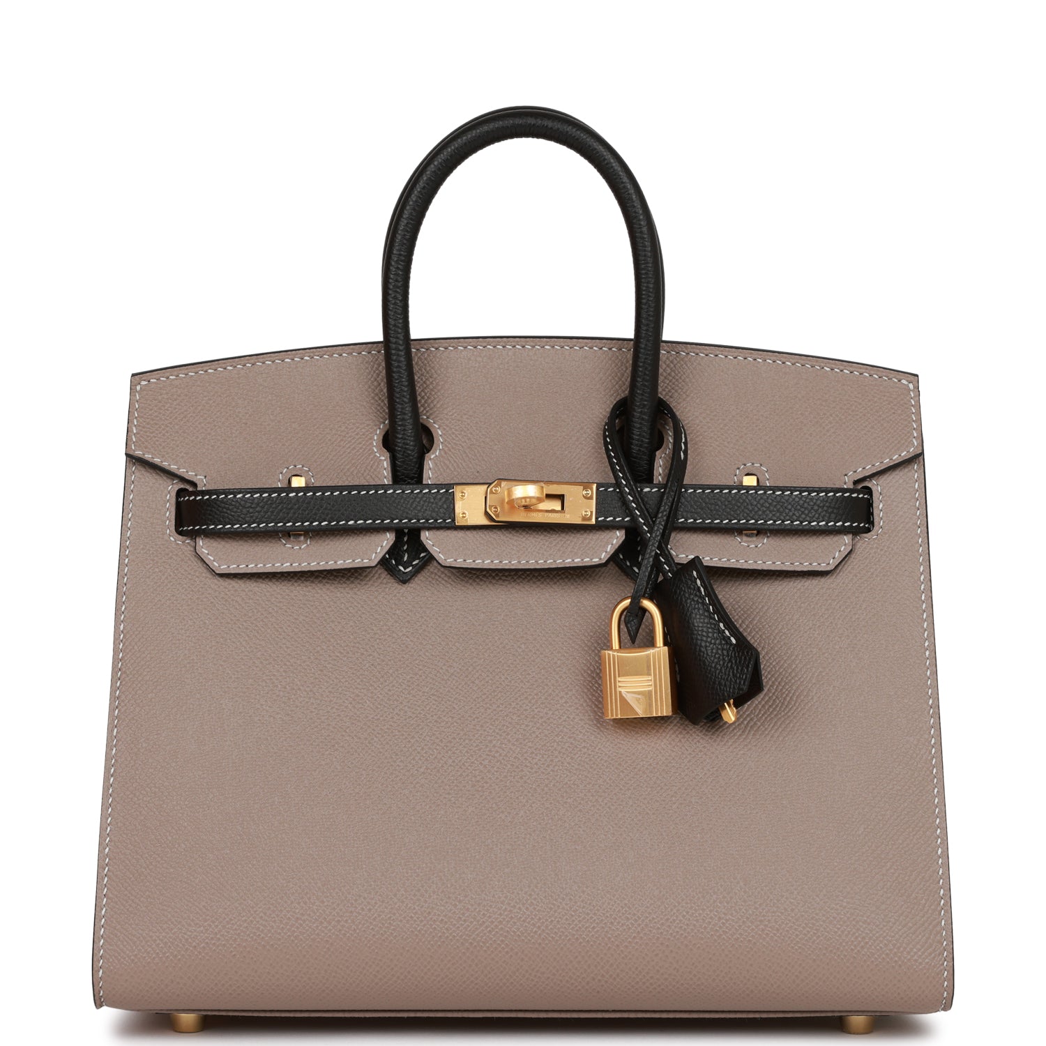 Hermes Birkin Sellier Etoupe And Epsom Brushed Hardware Black Gold Travel Bag