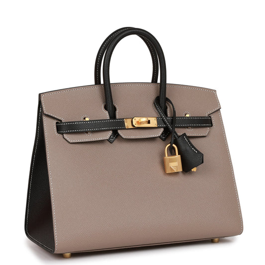 Hermes Birkin Sellier Etoupe And Epsom Brushed Hardware Black Gold Travel Bag