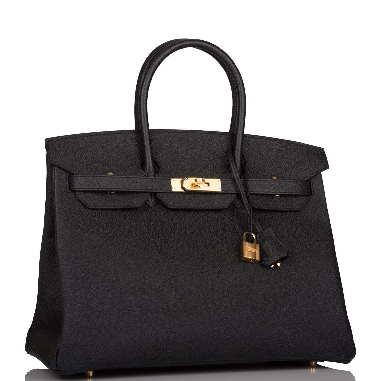 Hermes Birkin Epsom Hardware Handbag Black Gold Travel Bag