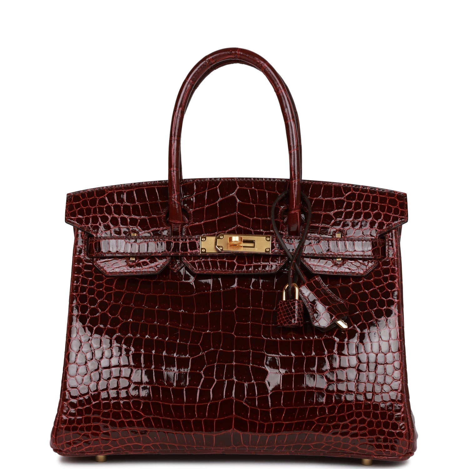 Hermes Birkin Bordeaux Shiny Porosus Crocodile Hardware Handbag Gold Travel Bag