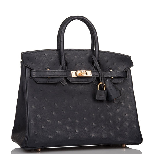 Hermes Birkin Bleu Indigo Ostrich Rose Hardware Handbag Gold Travel Bag Gold Hardware