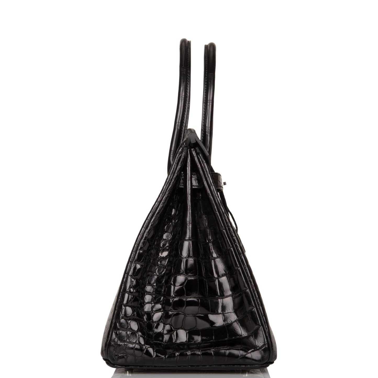 Hermes Birkin Shiny Porosus Crocodile Palladium Hardware Handbag Black Travel Bag Palladium Hardware