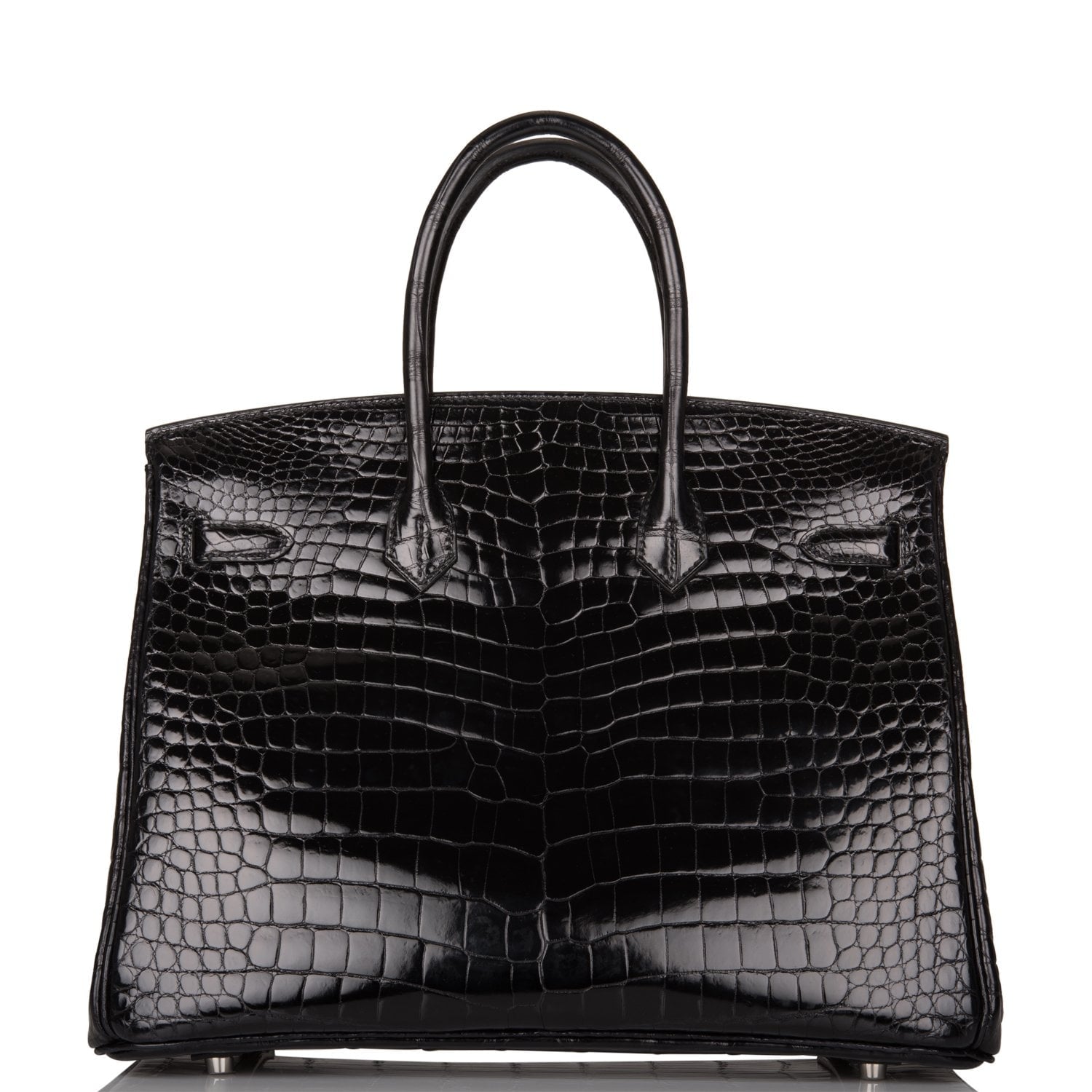 Hermes Birkin Shiny Porosus Crocodile Palladium Hardware Handbag Black Travel Bag Palladium Hardware