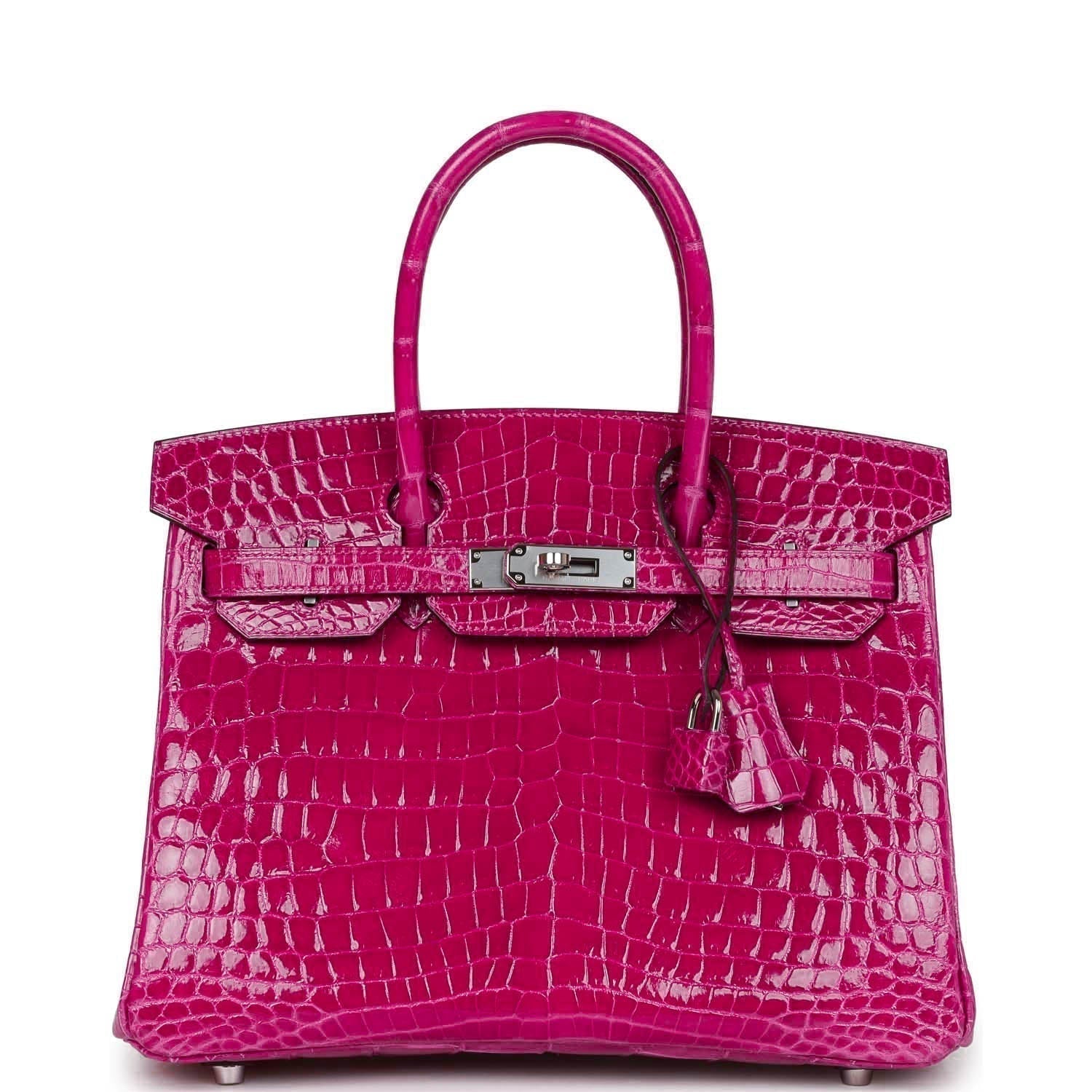 Hermes Birkin Rose Pourpre Shiny Niloticus Crocodile Palladium Travel Bag