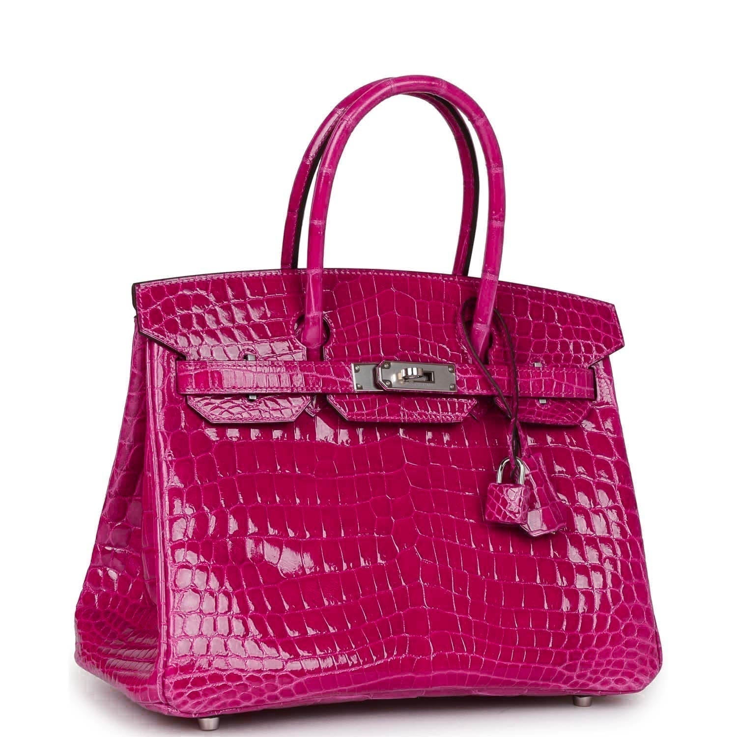 Hermes Birkin Rose Pourpre Shiny Niloticus Crocodile Palladium Travel Bag