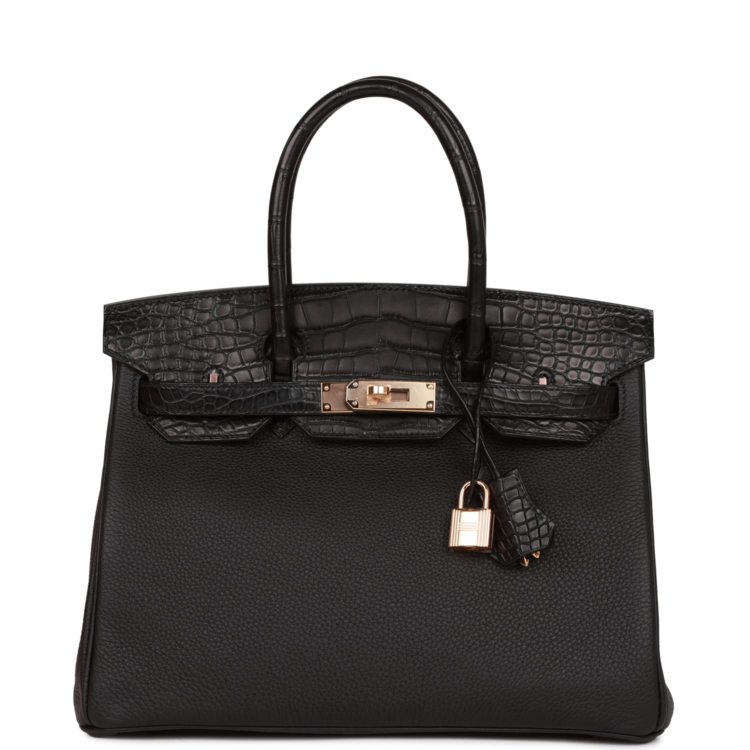Hermes Birkin Matte Alligator And Togo Touch Rose Black Gold Travel Bag