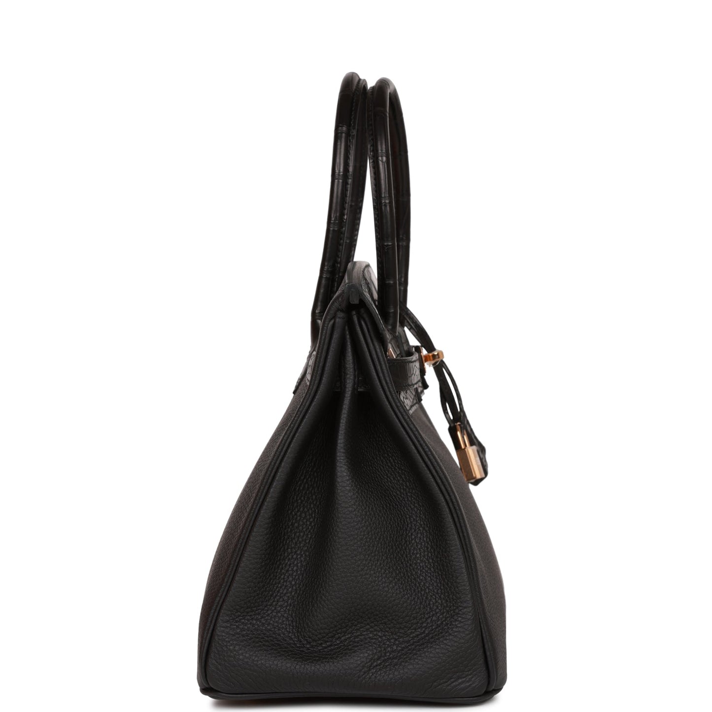 Hermes Birkin Matte Alligator And Togo Touch Rose Black Gold Travel Bag