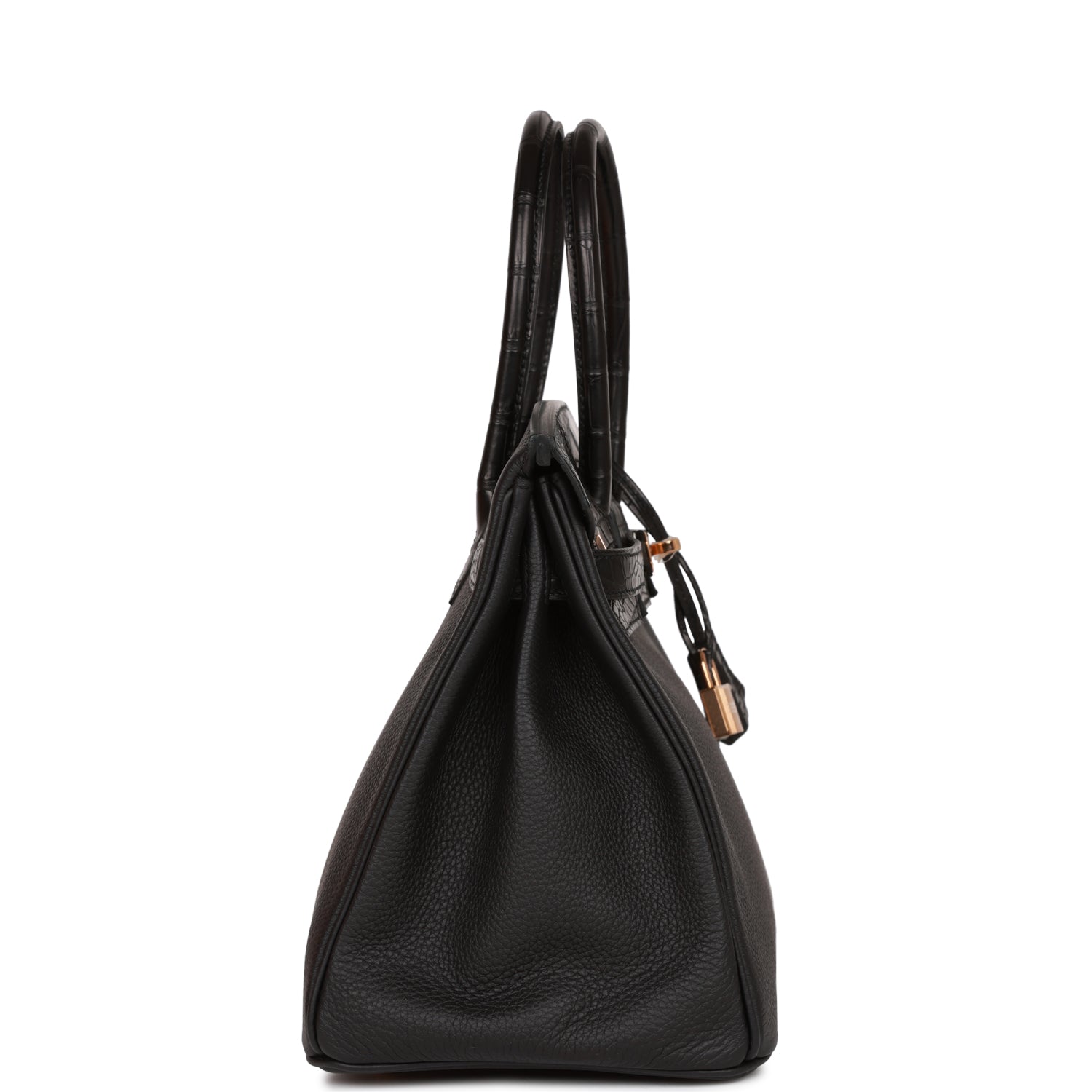 Hermes Birkin Matte Alligator And Togo Touch Rose Black Gold Travel Bag