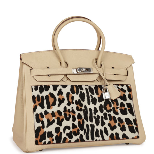 Hermes Luxury Birkin Parchemin Togo And Leopard Troika Travel Bag