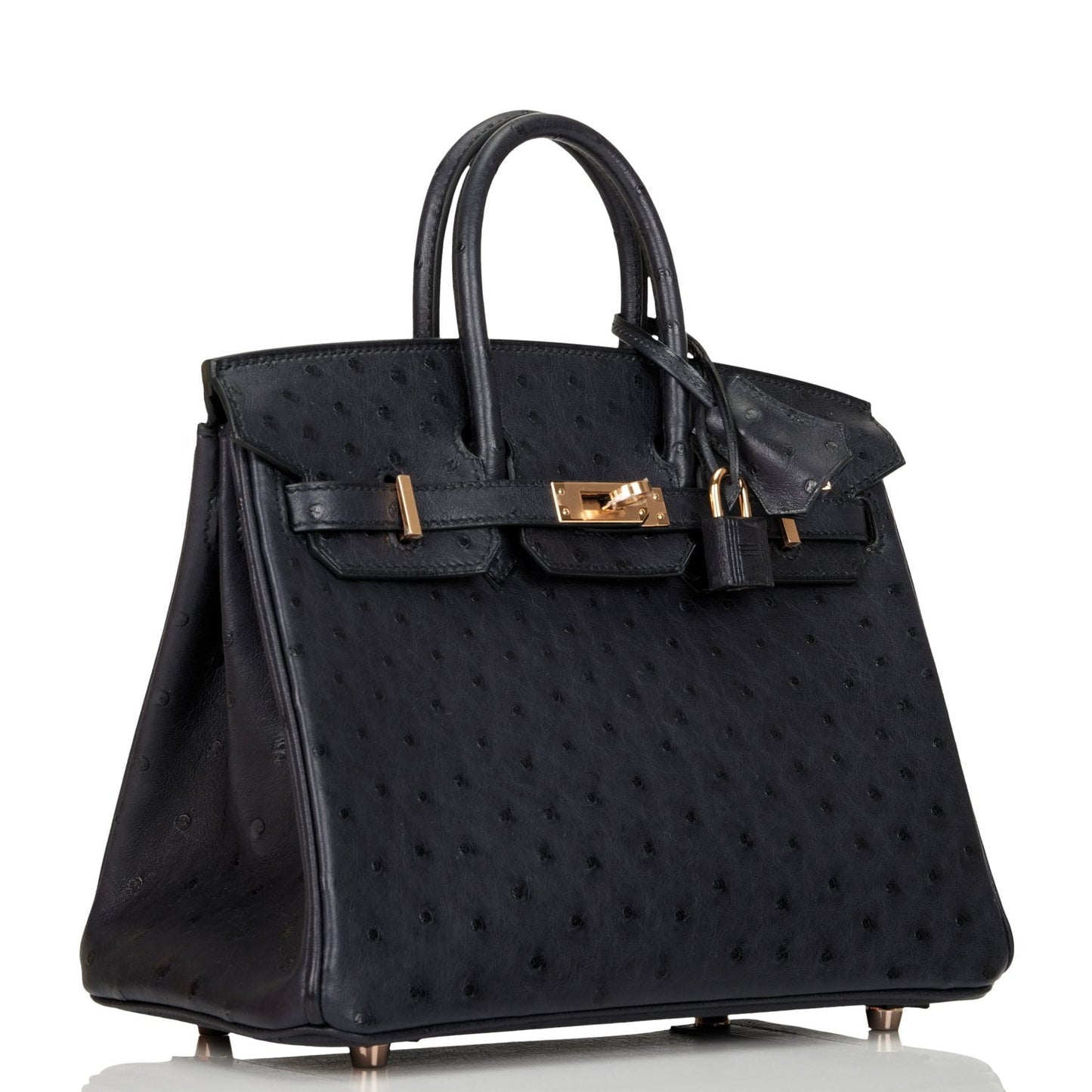 Hermes Birkin Bleu Indigo Ostrich Rose Hardware Handbag Gold Travel Bag