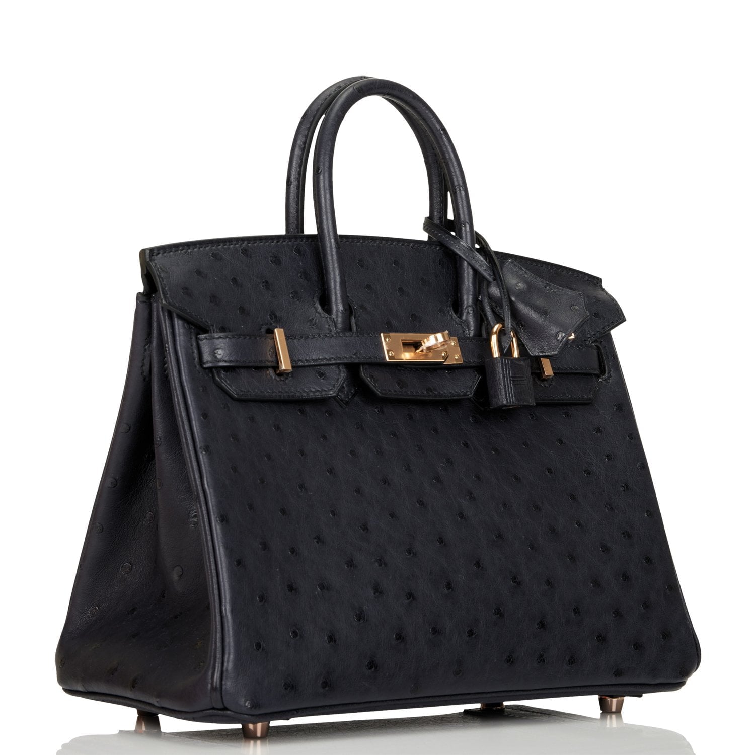 Hermes Birkin Bleu Indigo Ostrich Rose Hardware Handbag Gold Travel Bag