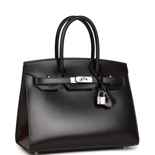 Hermes Birkin Sellier Box Palladium Hardware Handbag Black Travel Bag