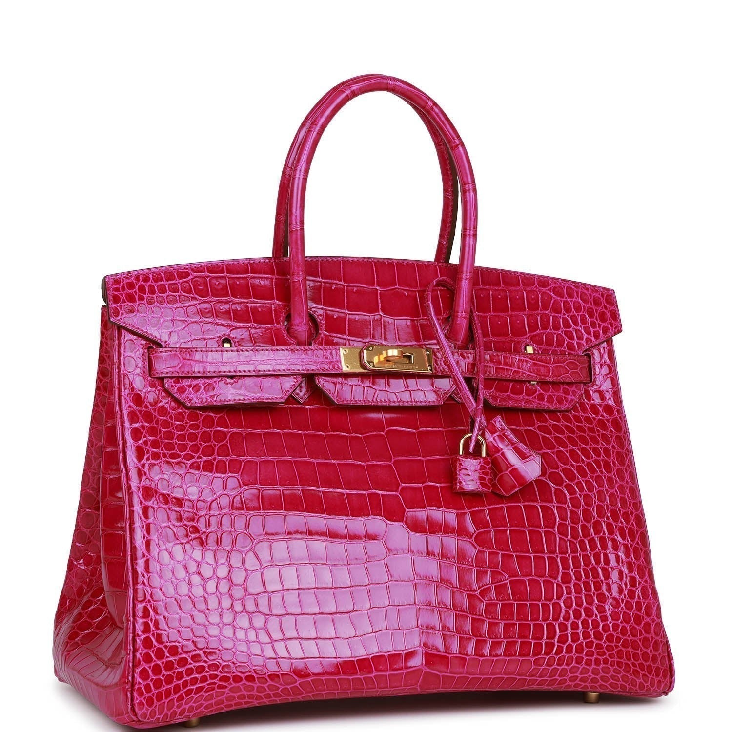 Hermes Birkin Rose Scheherazade Shiny Niloticus Crocodile Hardware Gold Travel Bag