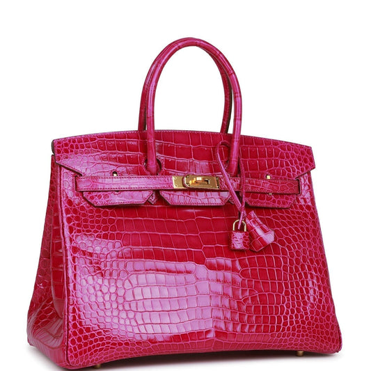 Hermes Birkin Rose Scheherazade Shiny Niloticus Crocodile Hardware Gold Travel Bag