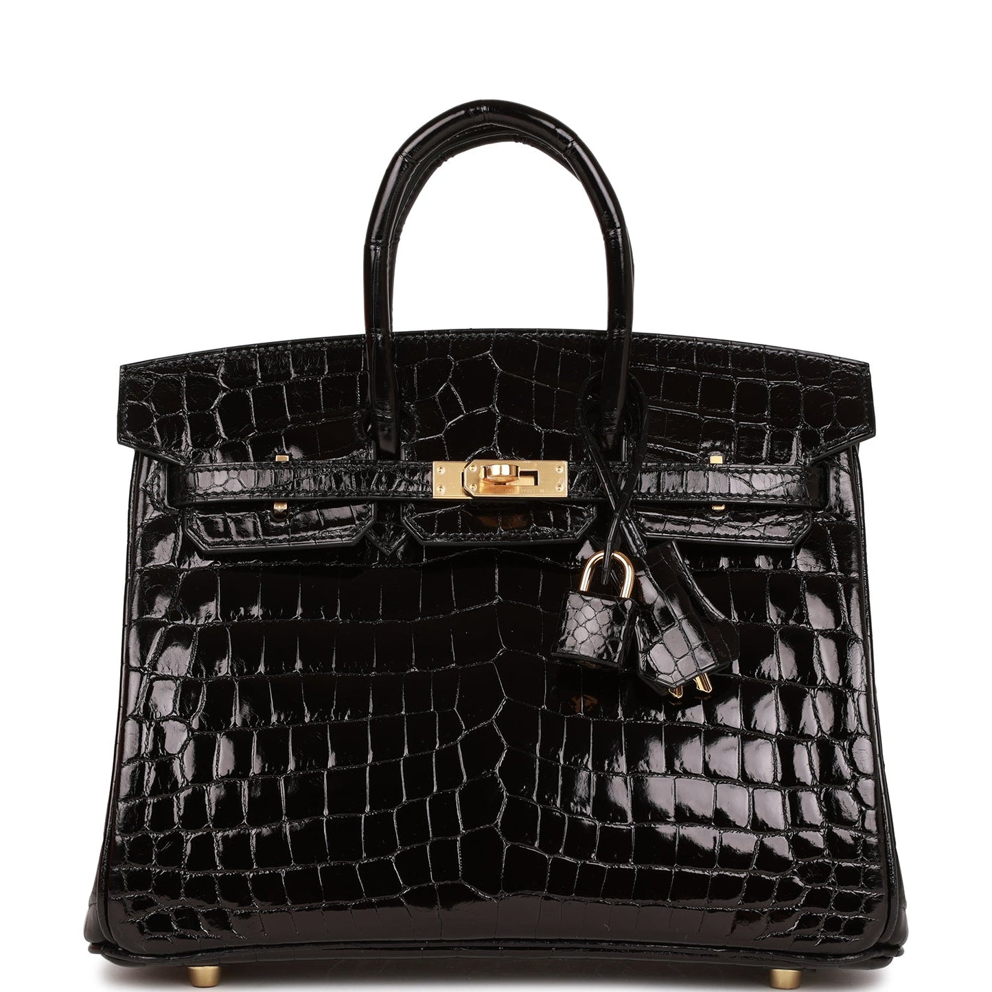 Hermes Birkin Shiny Niloticus Crocodile Hardware Handbag Black Gold Travel Bag 6