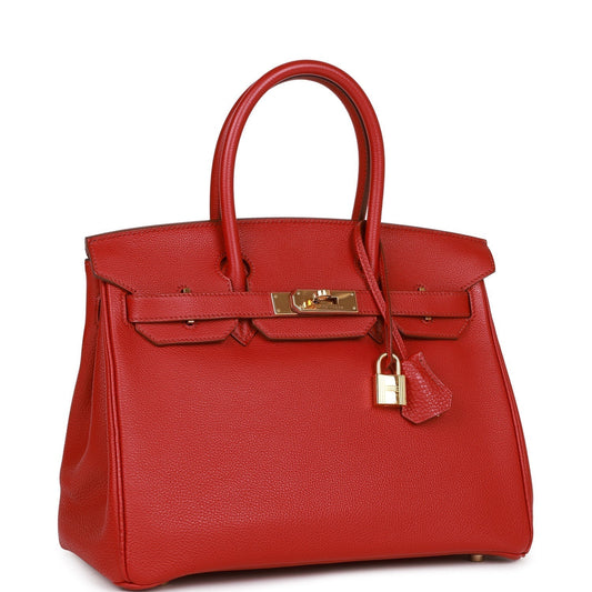 Hermes Birkin Rouge Garance Togo Hardware Handbag Gold Travel Bag