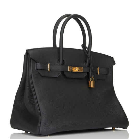 Hermes Birkin Togo Hardware Handbag Black Gold Travel Bag