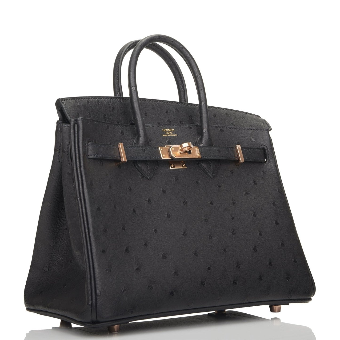 Hermes Birkin Ostrich Rose Hardware Handbag Black Gold Travel Bag Hardware 1
