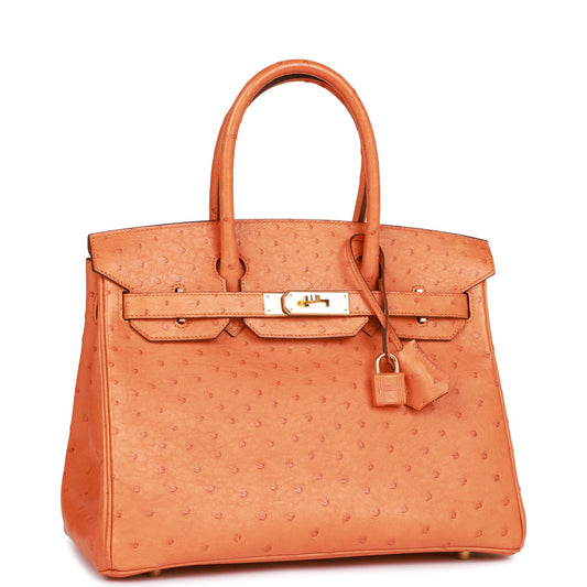 Hermes Birkin Abricot Ostrich Hardware Handbag Gold Travel Bag