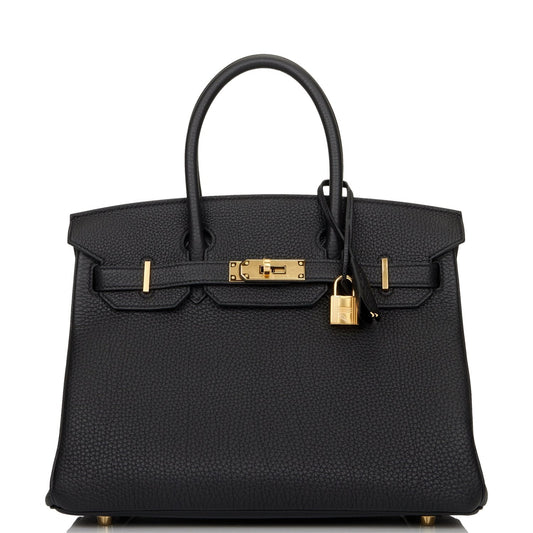 Hermes Birkin Togo Hardware Handbag Black Gold Travel Bag 38