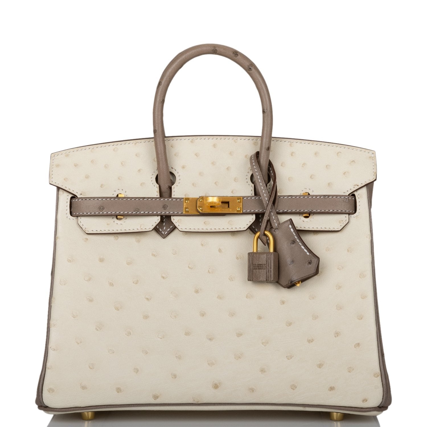 Hermes Birkin Beton And Gris Asphalte Ostrich Brushed Gold Travel Bag