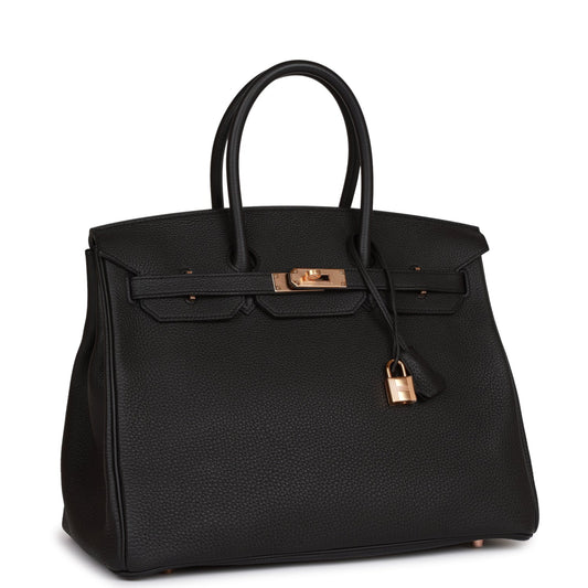 Hermes Birkin Togo Rose Hardware Handbag Black Gold Travel Bag Hardware 4