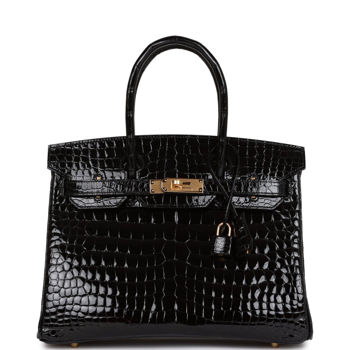 Hermes Birkin Shiny Niloticus Crocodile Hardware Handbag Black Gold Travel Bag Hardware 1