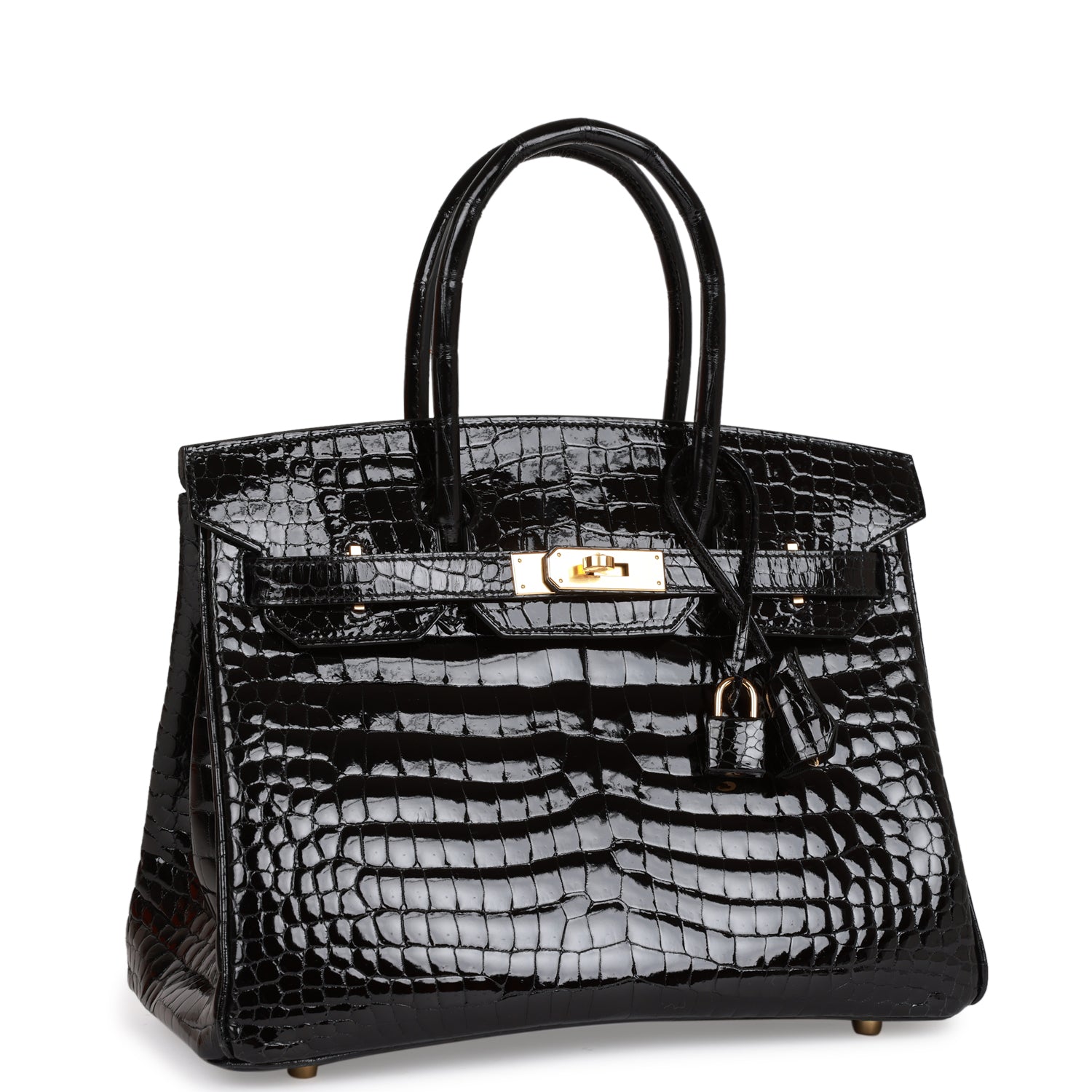 Hermes Birkin Shiny Niloticus Crocodile Hardware Handbag Black Gold Travel Bag Hardware 1