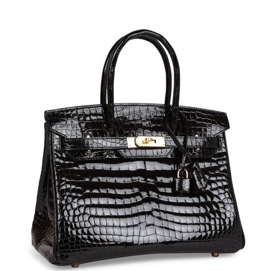 Hermes Birkin Shiny Niloticus Crocodile Hardware Handbag Black Gold Travel Bag Hardware 1
