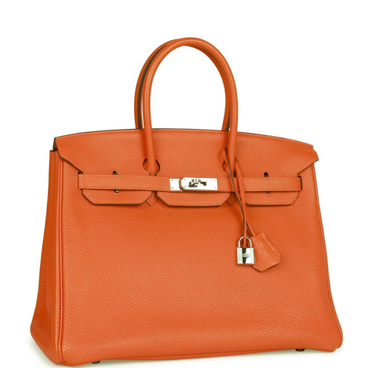 Hermes Birkin Clemence Palladium Hardware Handbag Orange Travel Bag Palladium Hardware 2