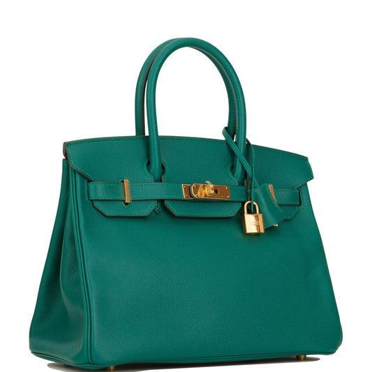 Hermes Birkin Malachite Epsom Hardware Handbag Gold Travel Bag Gold Hardware