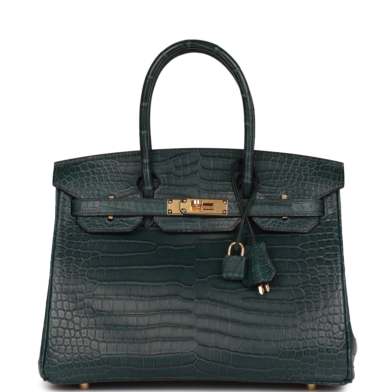 Hermes Birkin Vert Fonce Matte Porosus Crocodile Hardware Handbag Gold Travel Bag