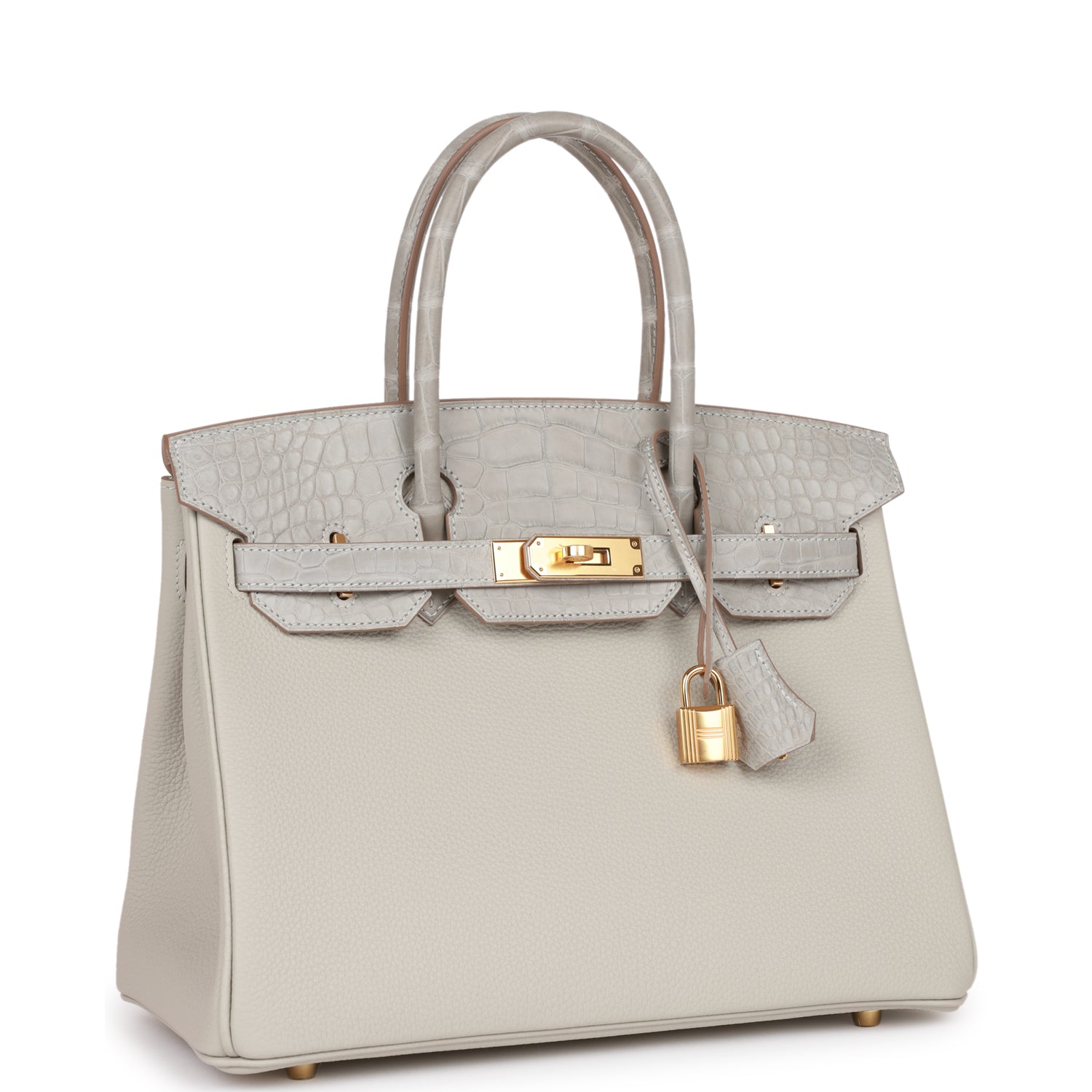 Hermes Birkin Gris Perle Matte Alligator And Togo Touch Gold Travel Bag