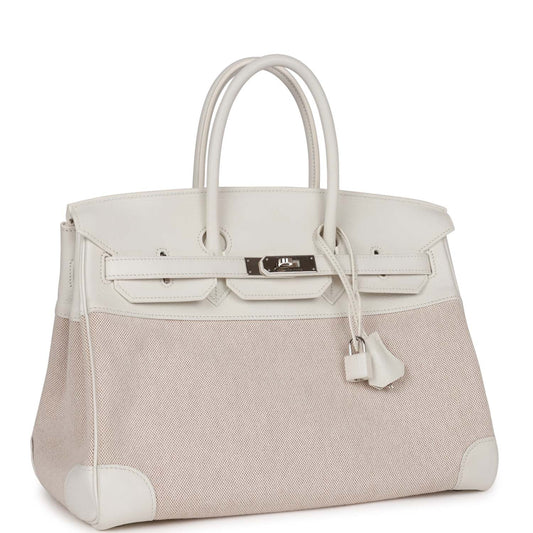 Hermes Top Quality Luxury Birkin Gulliver And Toile White Travel Bag