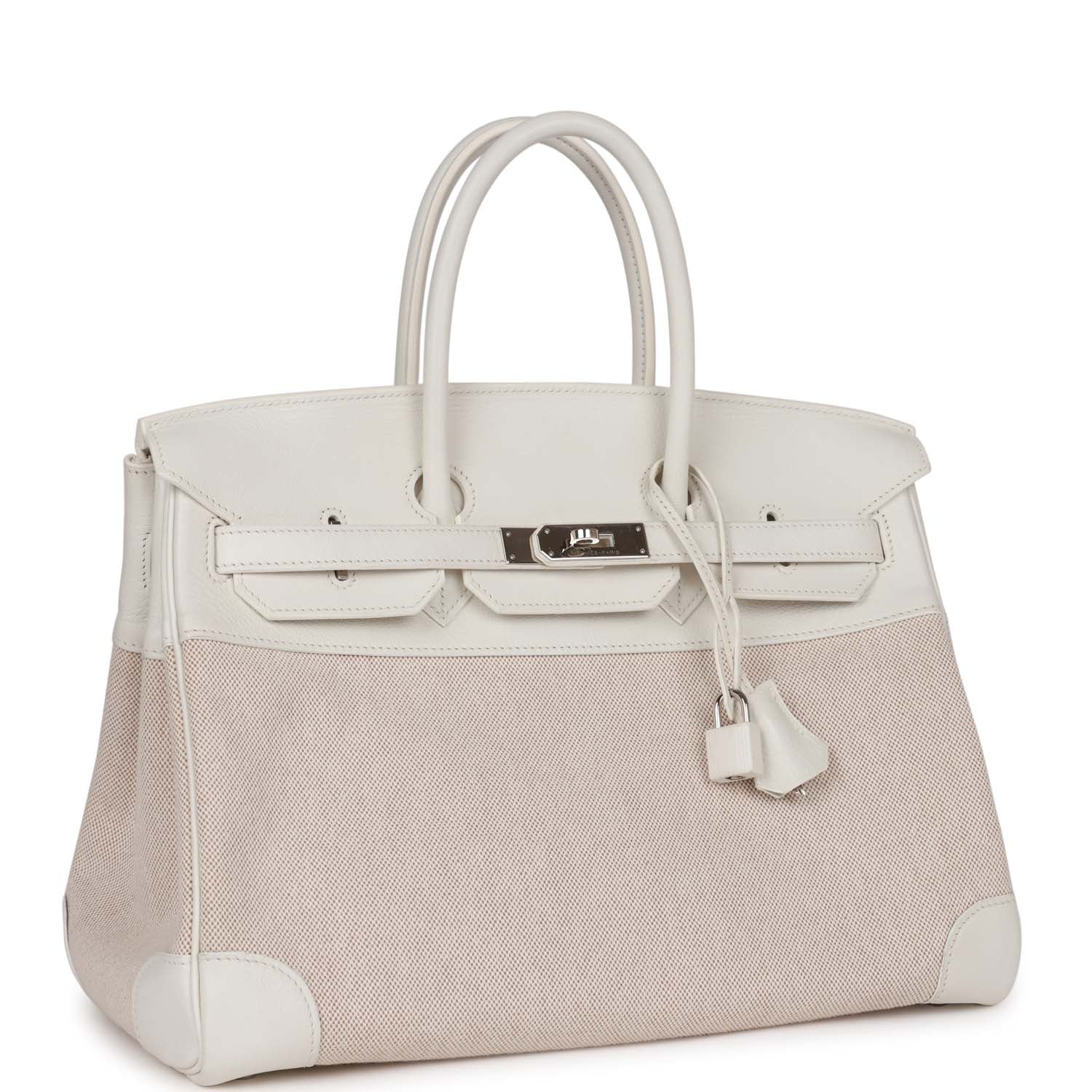 Hermes Birkin Gulliver And Toile Palladium Hardware Handbag White Travel Bag