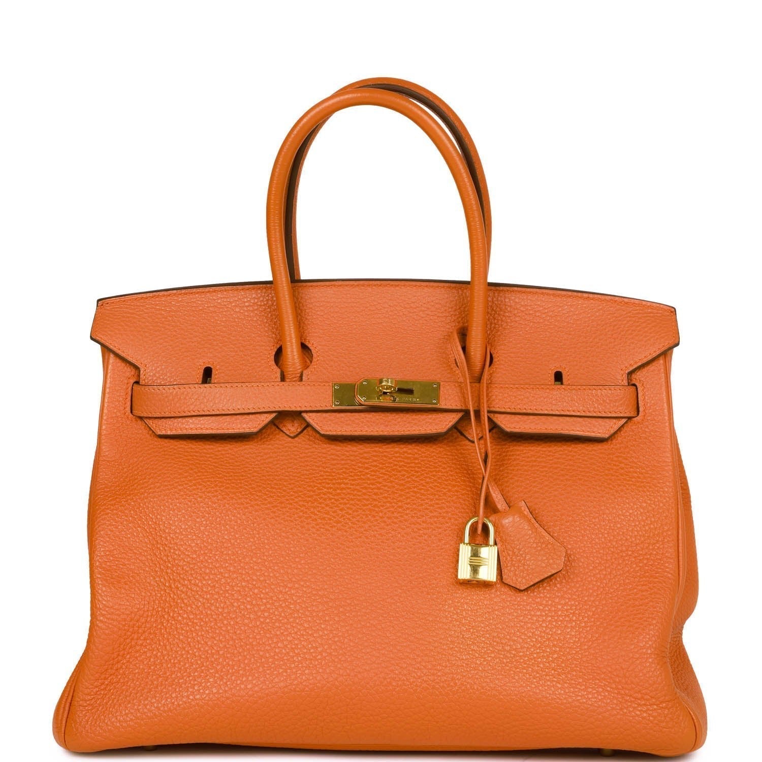 Hermes Birkin Orange Togo Hardware Handbag Gold Travel Bag