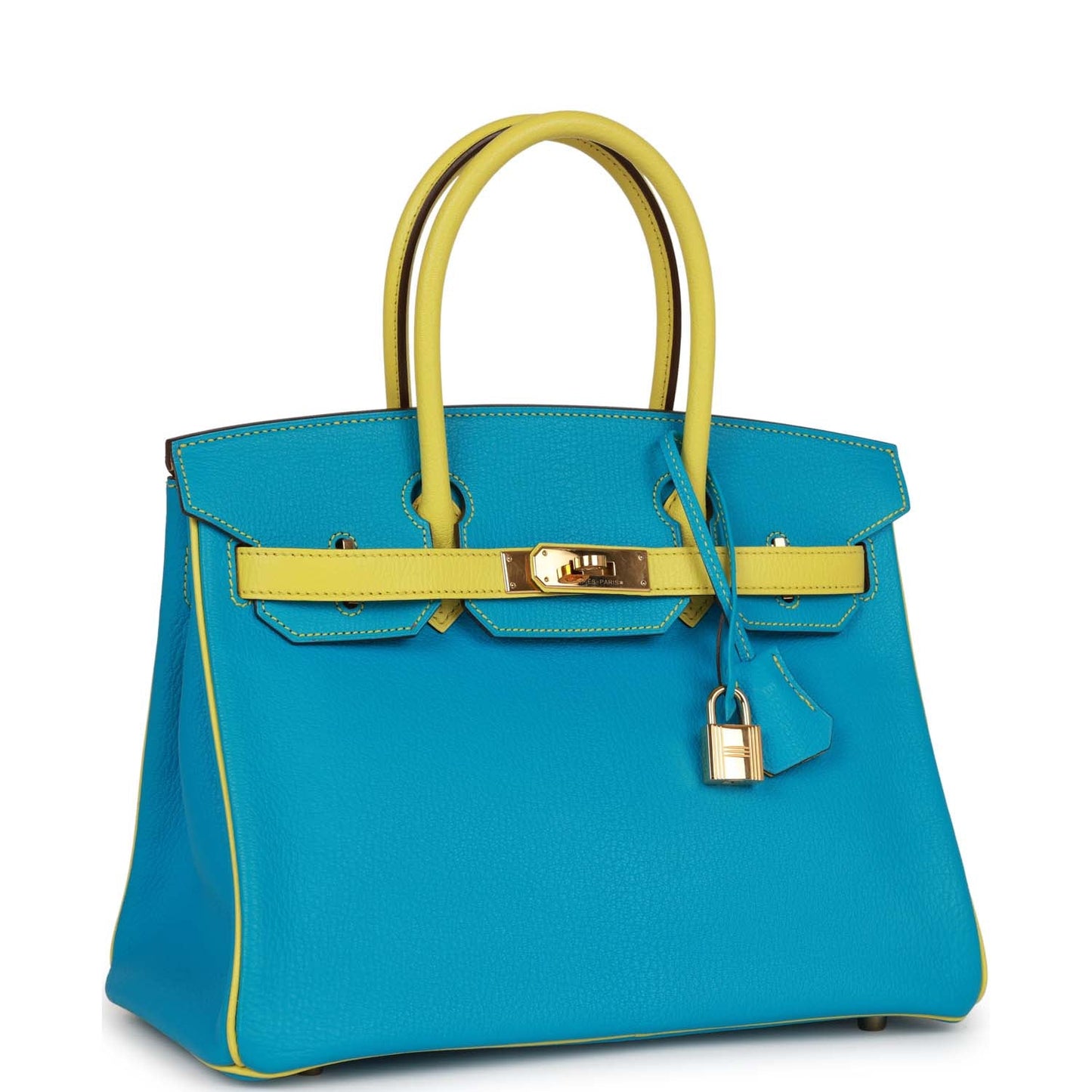 Hermes Special Order Hss Birkin Bleu Turquoise And Lime Gold Travel Bag