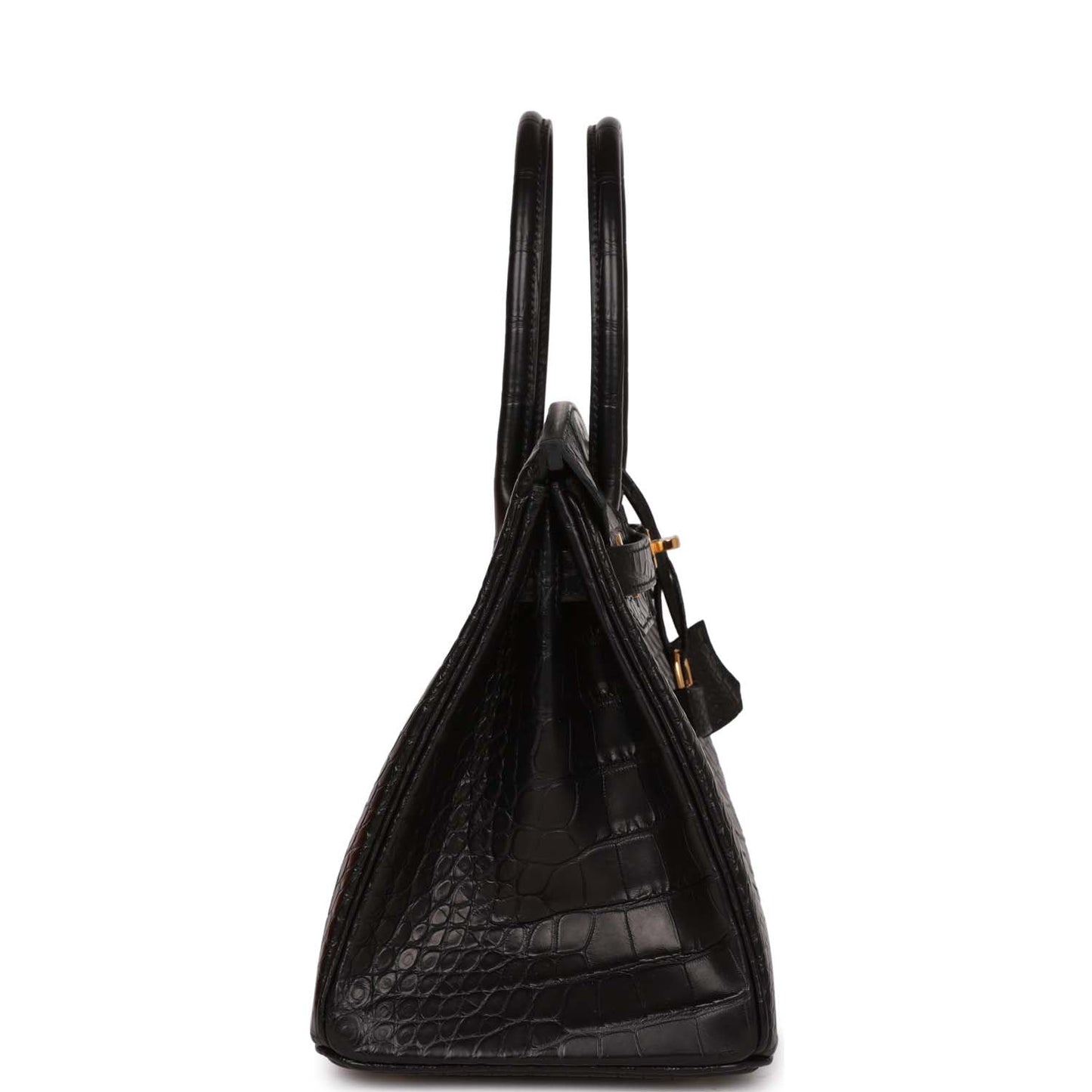 Hermes Birkin Matte Alligator Hardware Handbag Black Gold Travel Bag