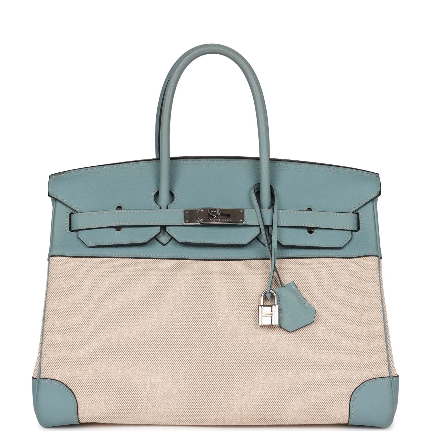 Hermes Birkin Toile And Ciel Clemence Palladium Hardware Handbag Travel Bag