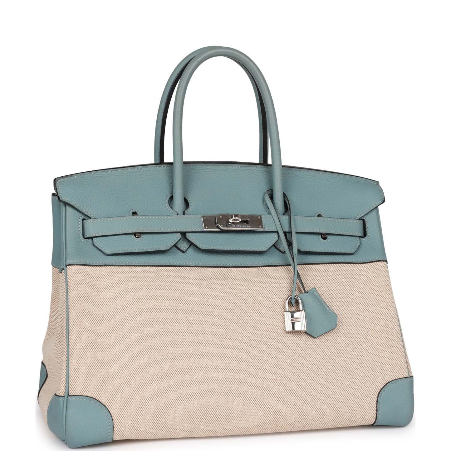 Hermes Birkin Toile And Ciel Clemence Palladium Hardware Handbag Travel Bag