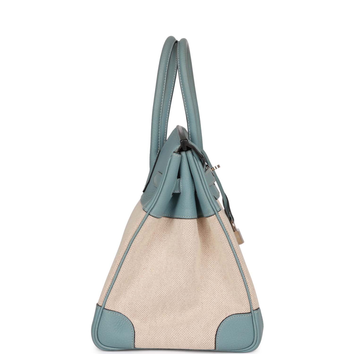 Hermes Birkin Toile And Ciel Clemence Palladium Hardware Handbag Travel Bag