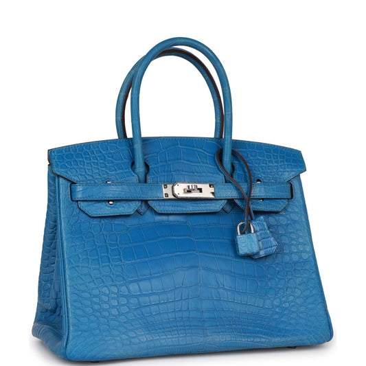 Hermes Top Quality Luxury Birkin Bleu Mykonos Matte Travel Bag